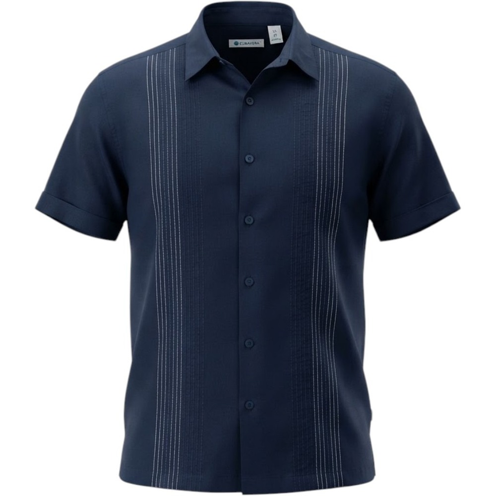 Cubavera XL Men's Navy Blue Embroidered Panel Guayabera Camp Shirt